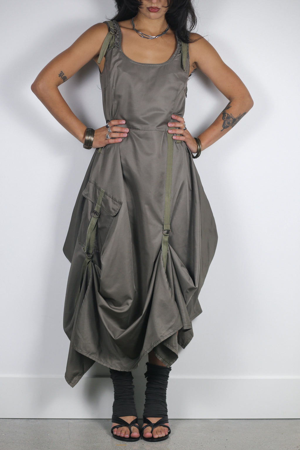 French Designer Utility Cargo Dress