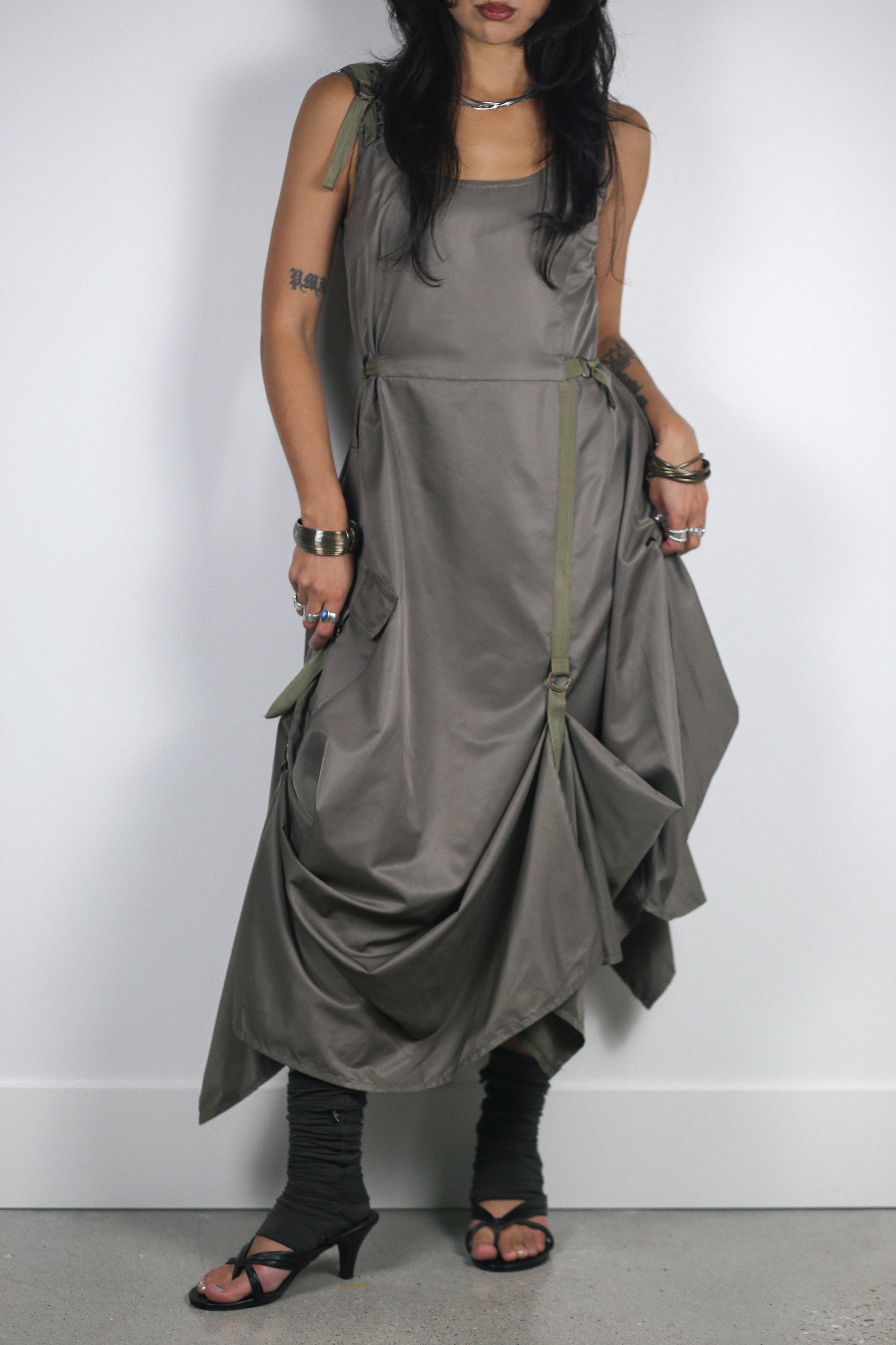French Designer Utility Cargo Dress