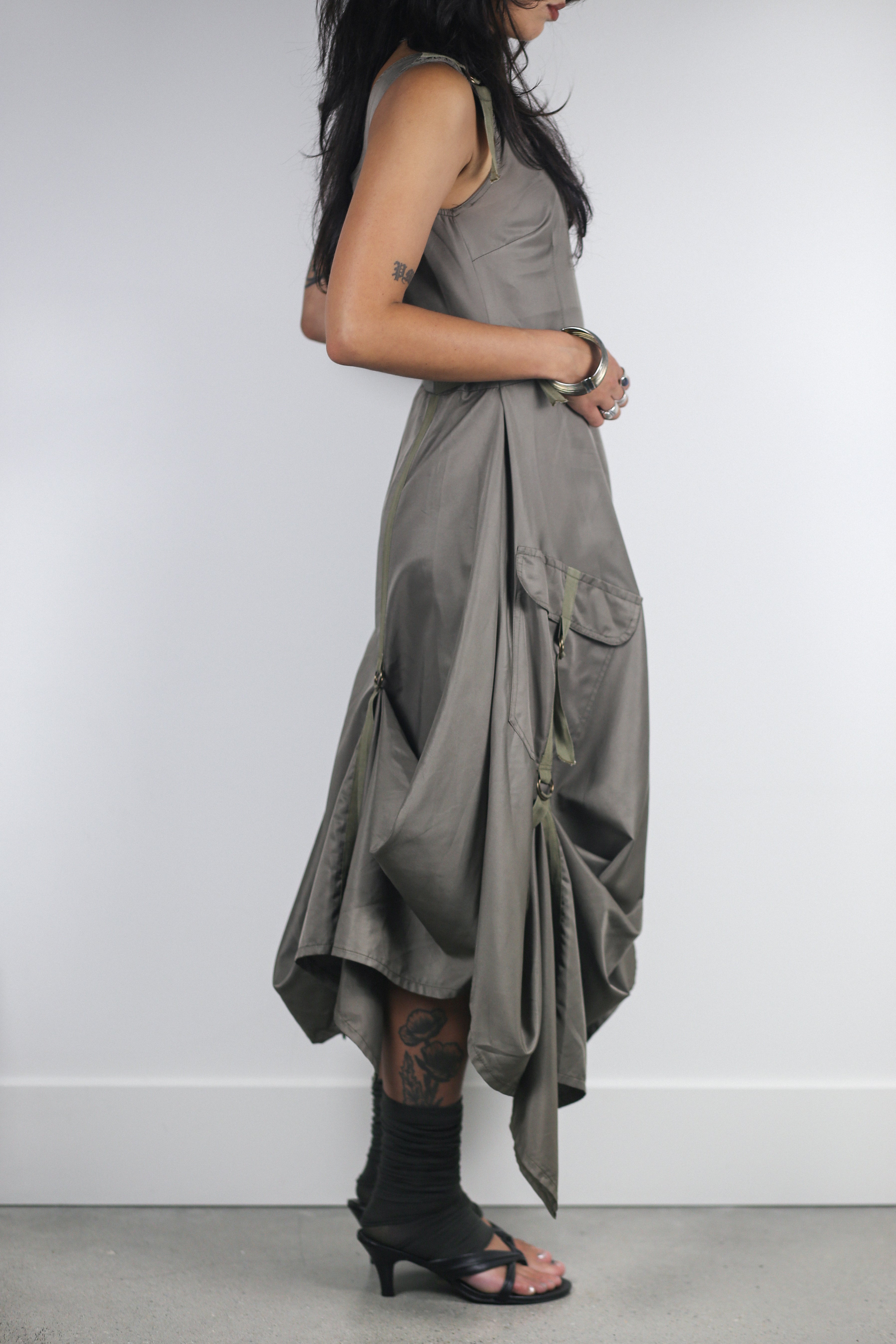 French Designer Utility Cargo Dress