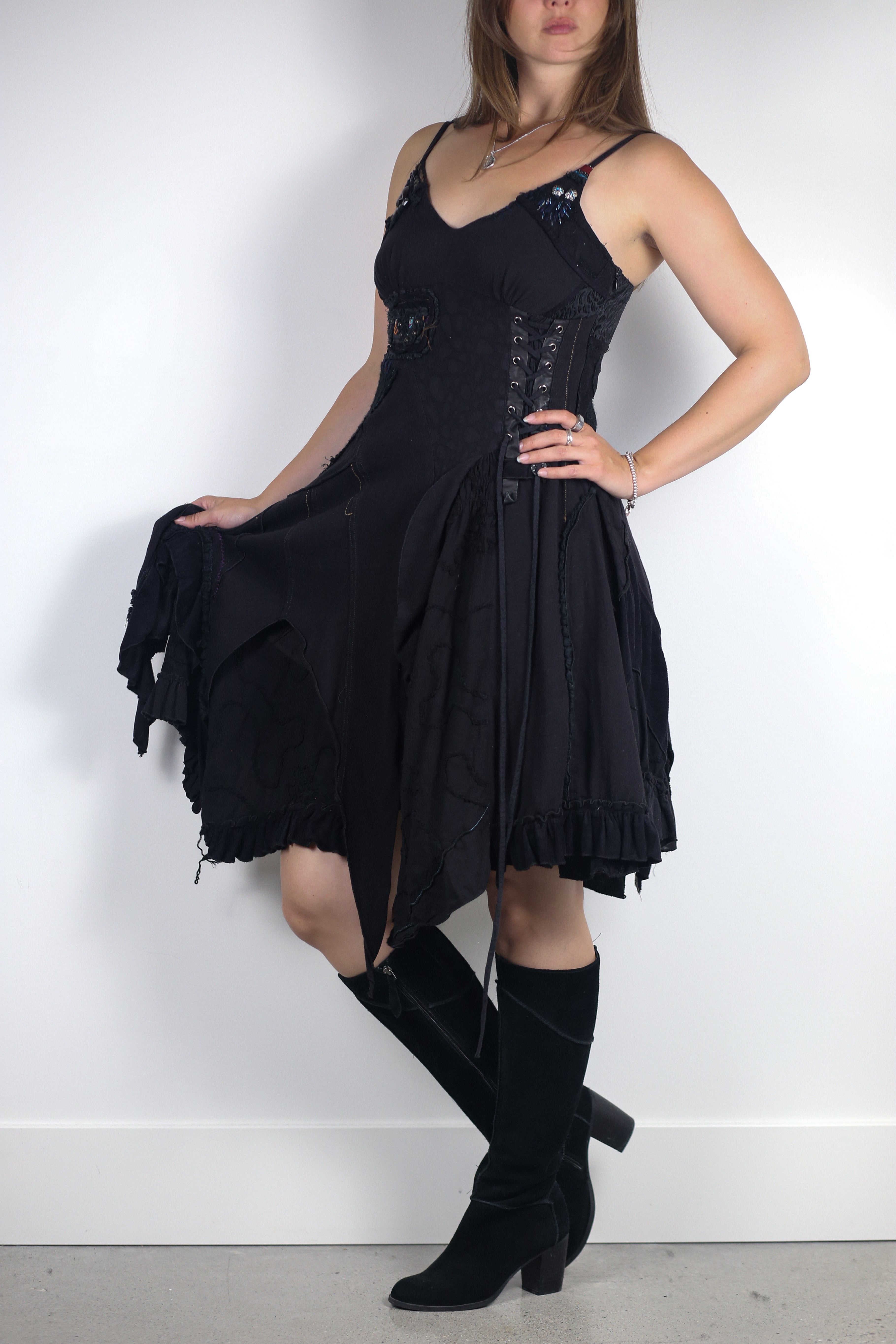 Juju and Christine Black Patchwork Dress