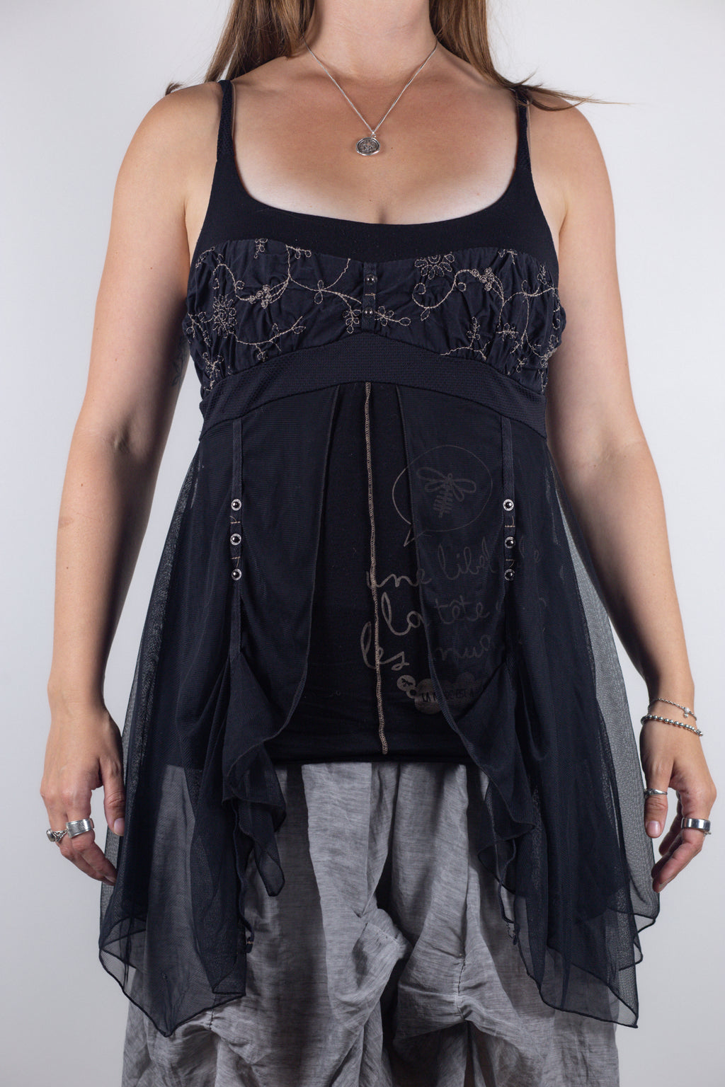 French Vintage Asymmetric Mesh Tunic