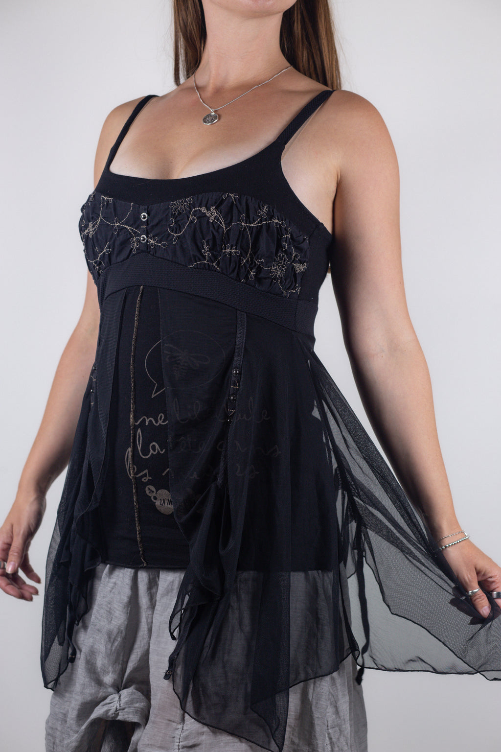 French Vintage Asymmetric Mesh Tunic