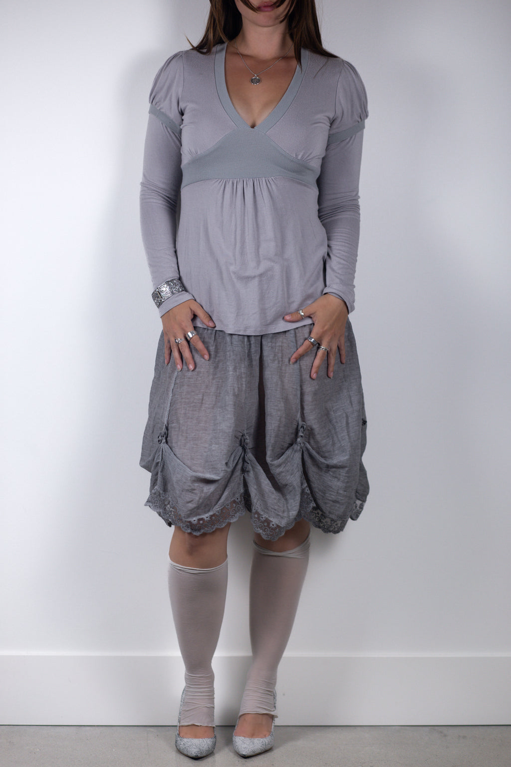 European Vintage Gathered Bubble Skirt