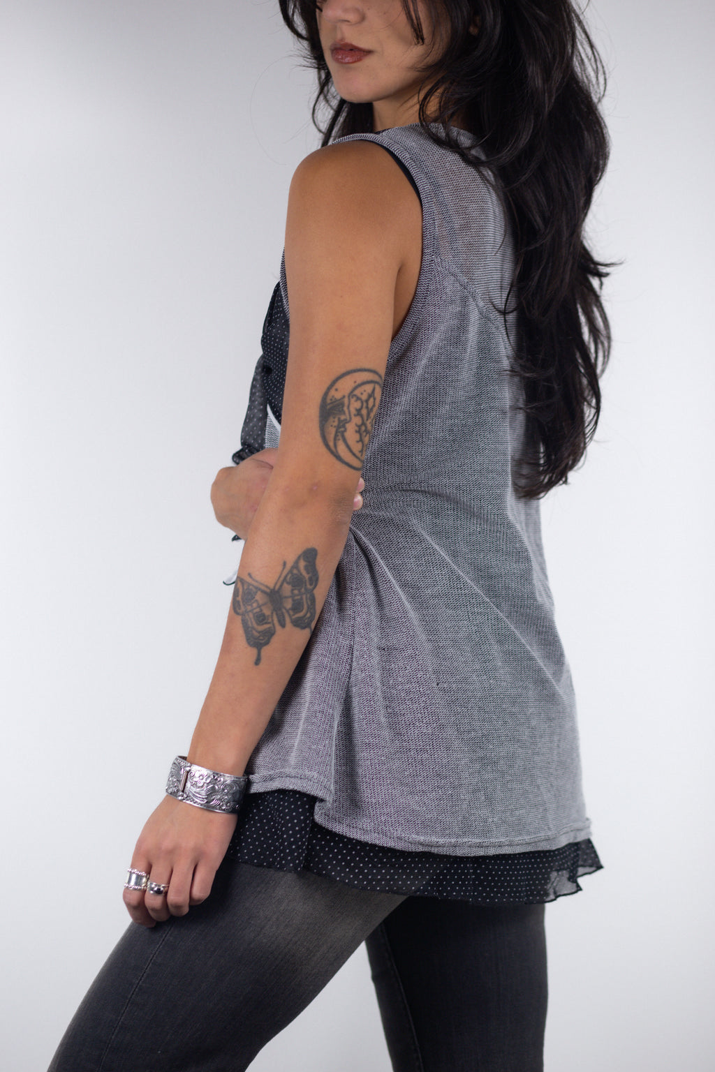 French Vintage Layered Mesh Bow Tank