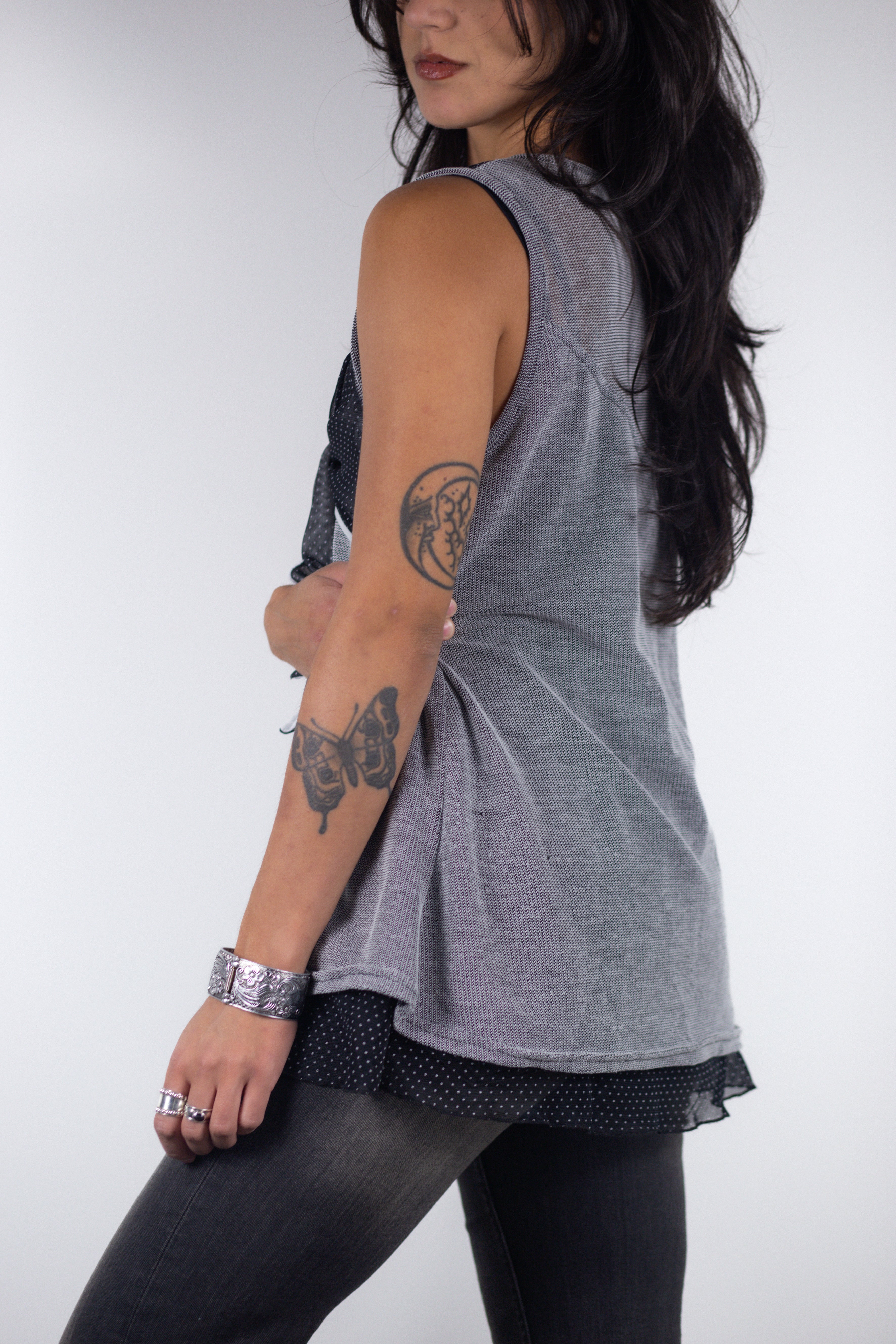 French Vintage Layered Mesh Bow Tank